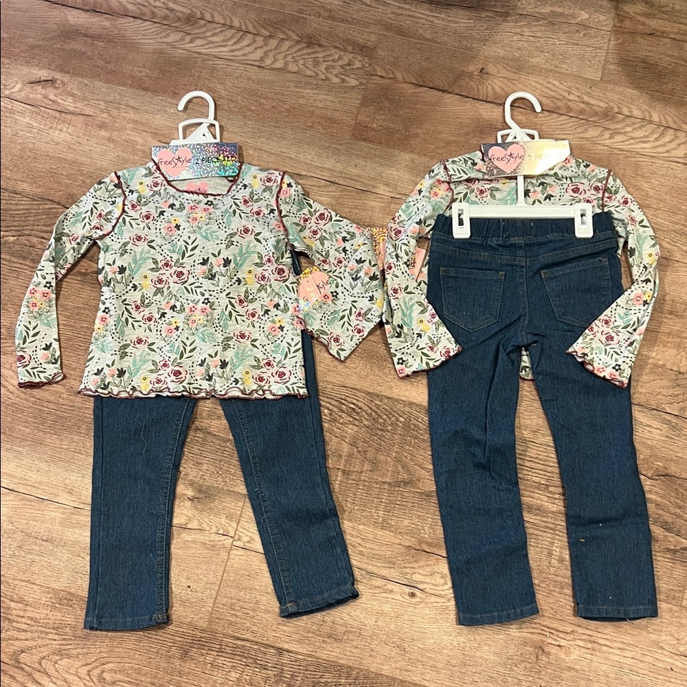 FREESTYLE REVOLUTION | 2pc set Grey floral L/S top/shirt & pull-on jeans/pants
